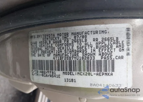 2000 Toyota Avalon Xl/Xls из США, поврежденный, VIN 4T1BF28B7YU102033